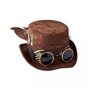 Brown Steampunk Hat with Goggles